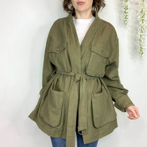 FREE PEOPLE In Our Nature cargo jacket utility army green belted cotton